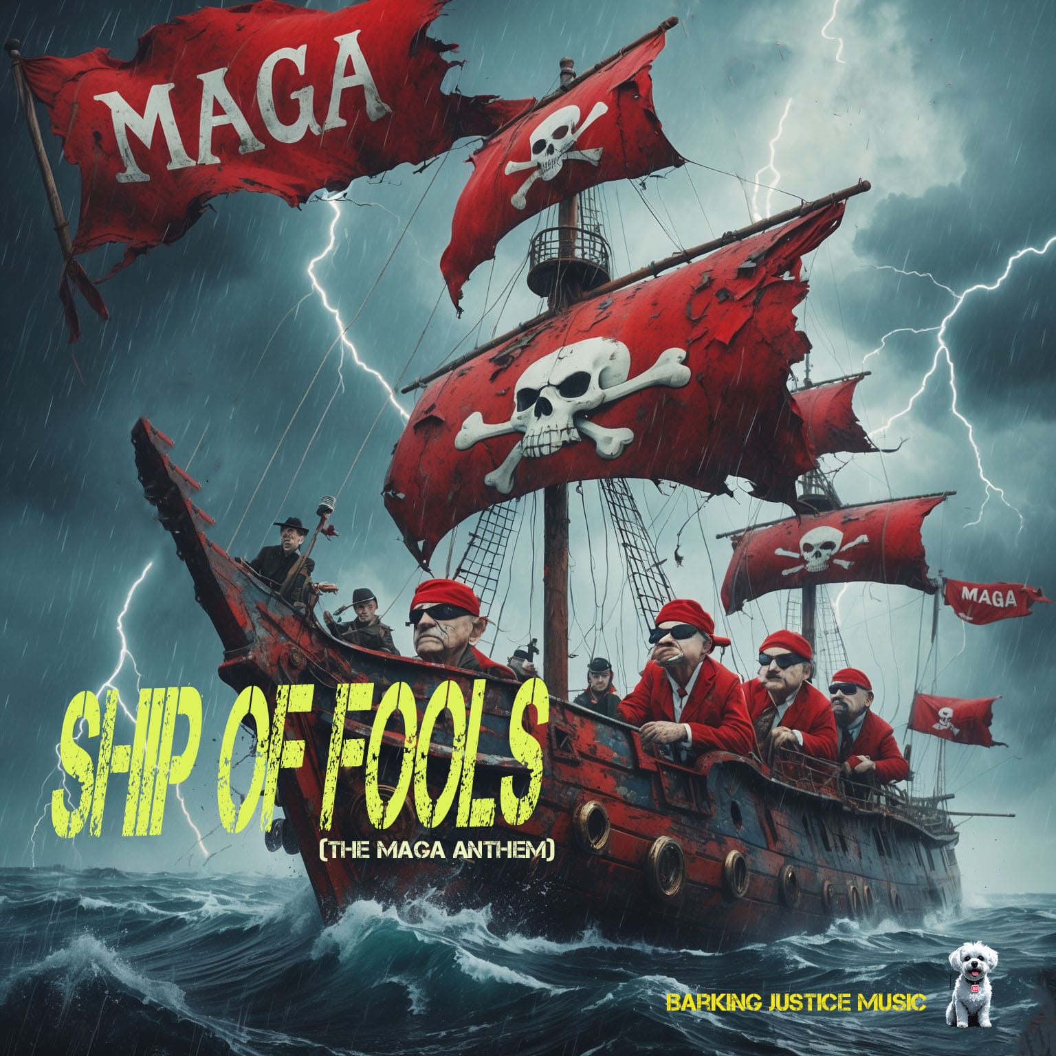 Cover art for Ship of Fools, a political protest anthem about MAGA extremism, conspiracy, January 6 and democratic betrayal.