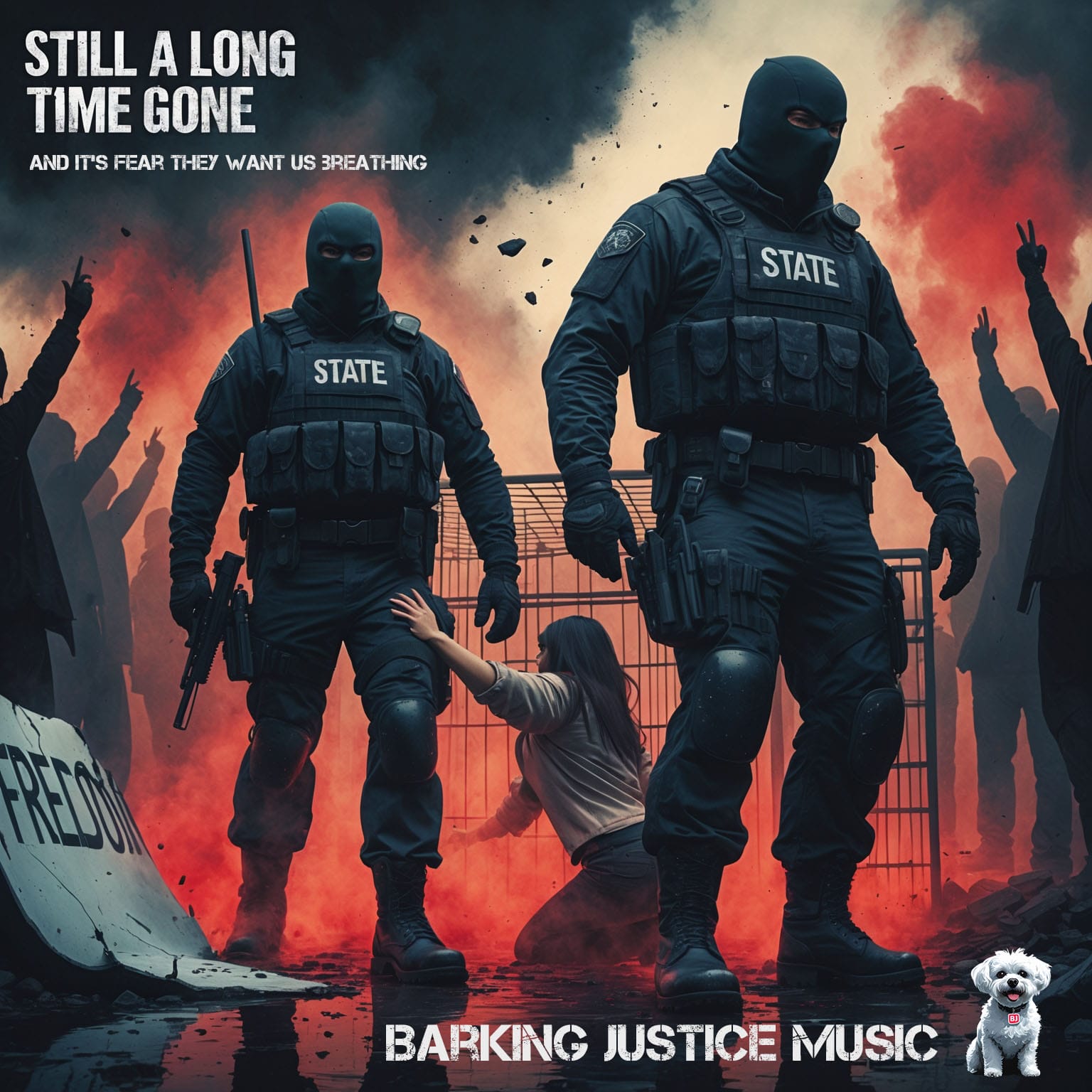 Cover art for Still a Long Time Gone, an anthem about vanished rights, family separation, cages, state cruelty and resistance.