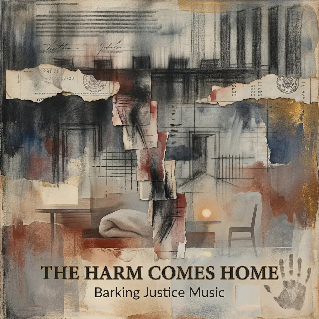 Cover art for The Harm Comes Home, an anthem tracing government policy from paper and bureaucracy into household injury and citizen harm.