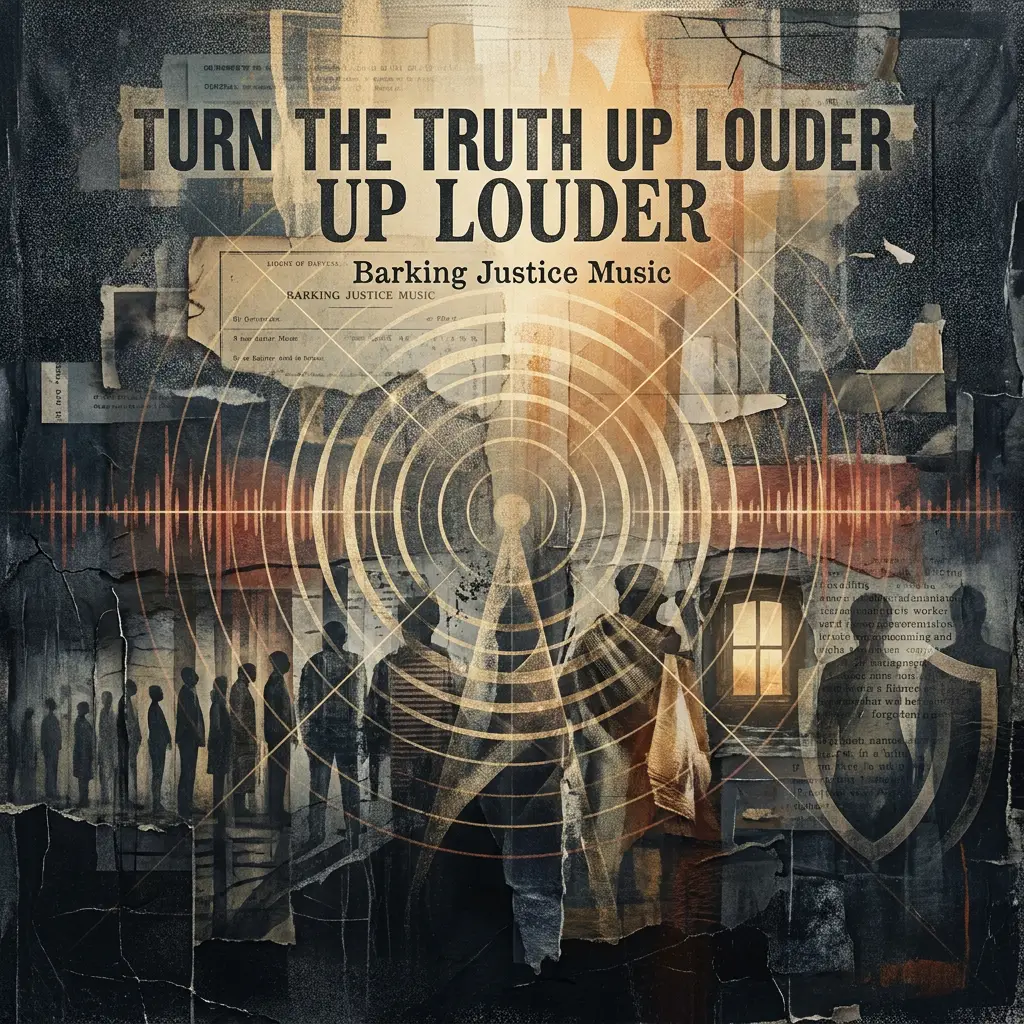 Cover art for Turn the Truth Up Louder, the Barking Justice Radio anthem for workers, veterans, teachers, voters, families and an unfinished republic.