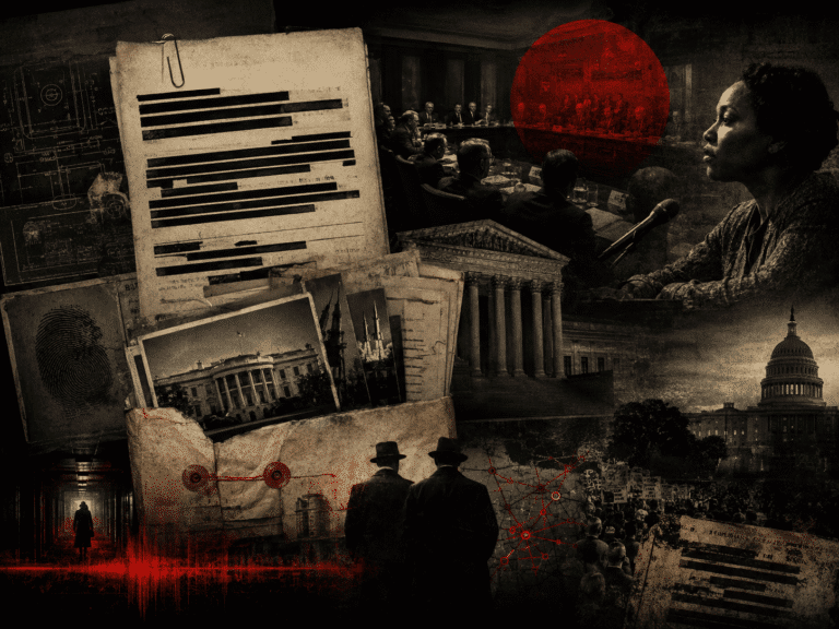 Season Three cover art for Time Capsules, The Reason Came Later, showing redacted documents on an official's desk beneath a red sun.